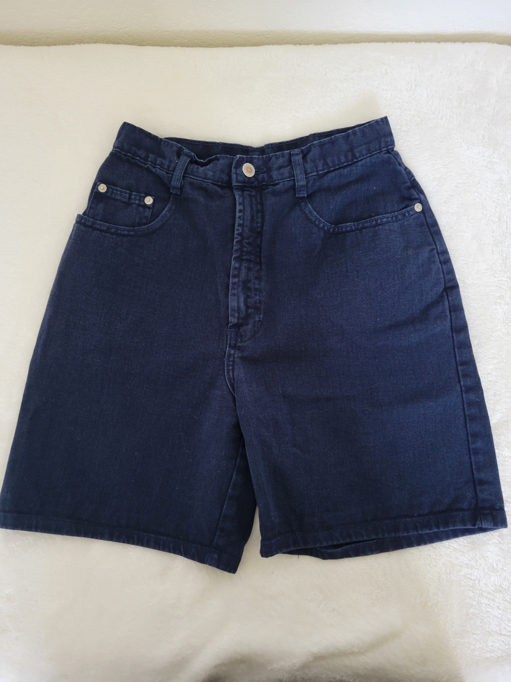 Sostanza Dark Navy Blue High-Rise Denim Shorts